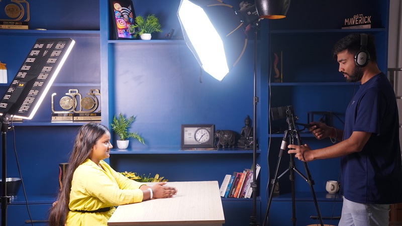 Green screen podcast studio setup